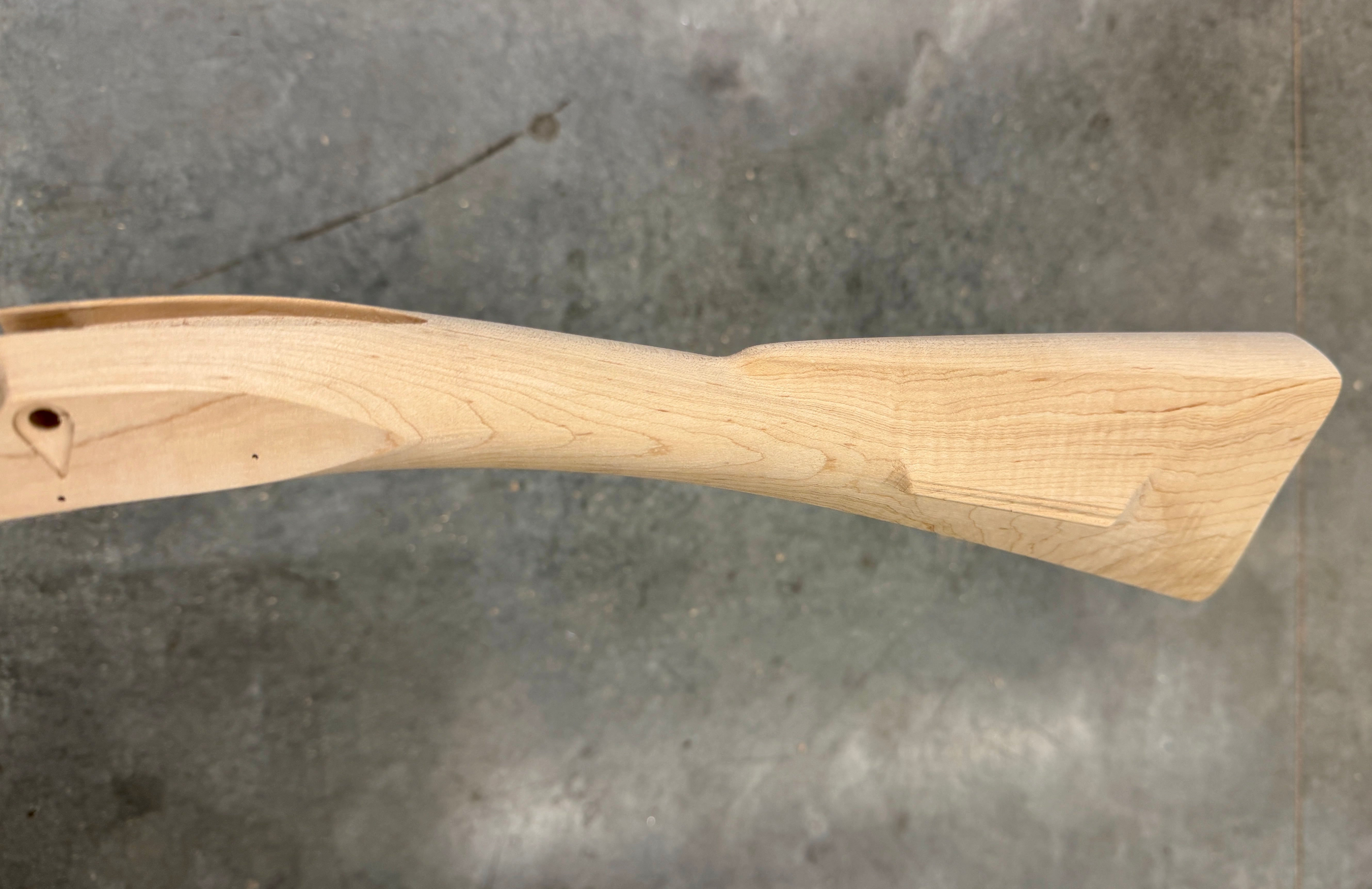 Kibler's Longrifles Quick Ship Appalachian Barn Gun kit #BG002, .50 Fancy Maple, wrist and lock mortise detail
